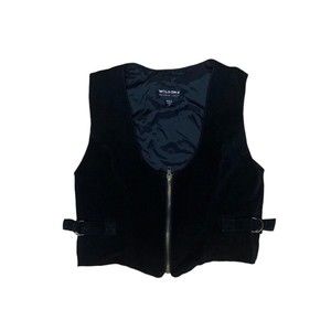 Wilson 100% Leather  Suede Vest Women Medium black Fitted Sexy V-Neck Biker